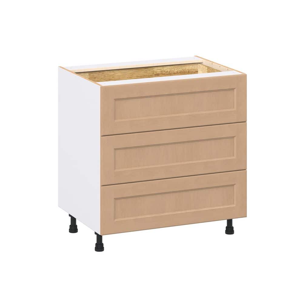 Lakewood 33 in. W x 24.5 in. D x 34.5 in. H Assembled Shaker Drawer Base Kitchen Cabinet in Sugar Cookie with 4-Drawers