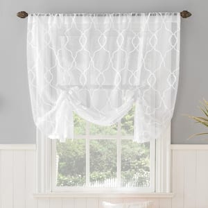 Allerton Rod Pocket 52 in. W x 63 in. L White Embroidered Trellis Fabric Window Tie-up Shade