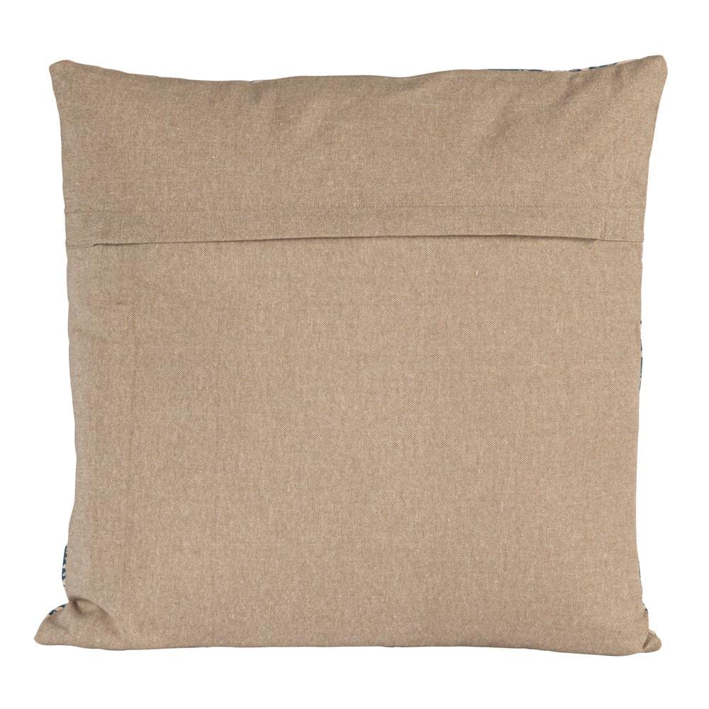 Blue Patterned Cotton and Linen Square Throw Pillow