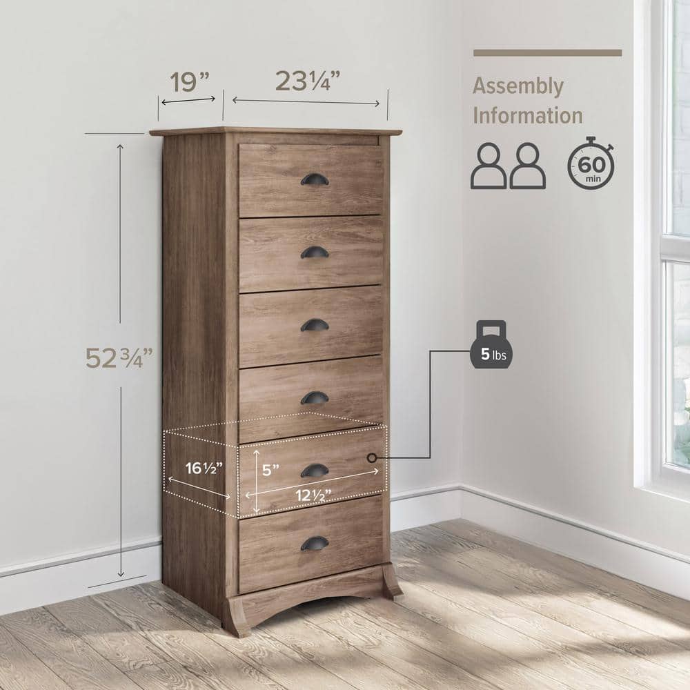 Drifted Gray Coastal 6-Drawer Tall Lingerie Chest