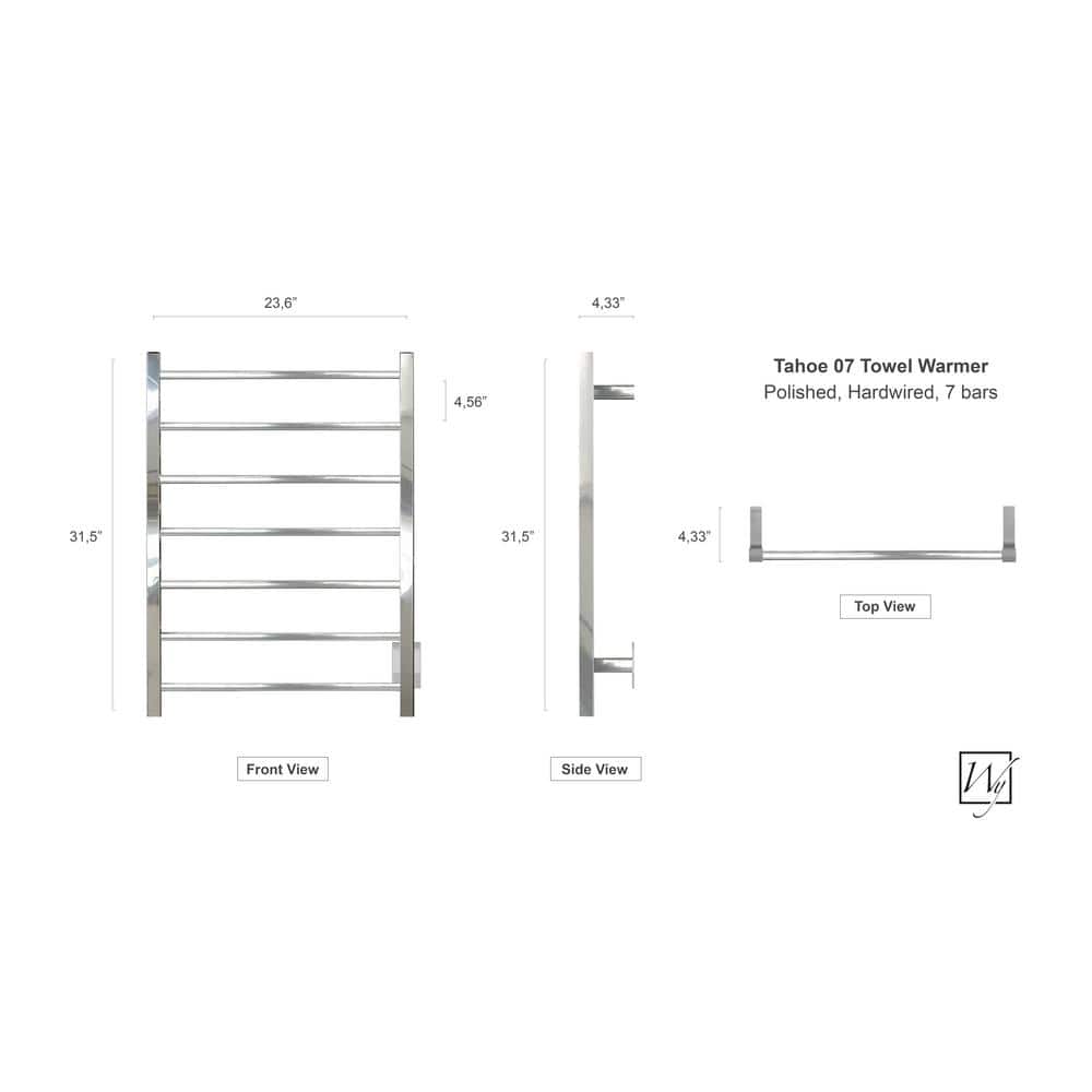 Polished Stainless Steel Wall Mounted 7-Bar Towel Warmer