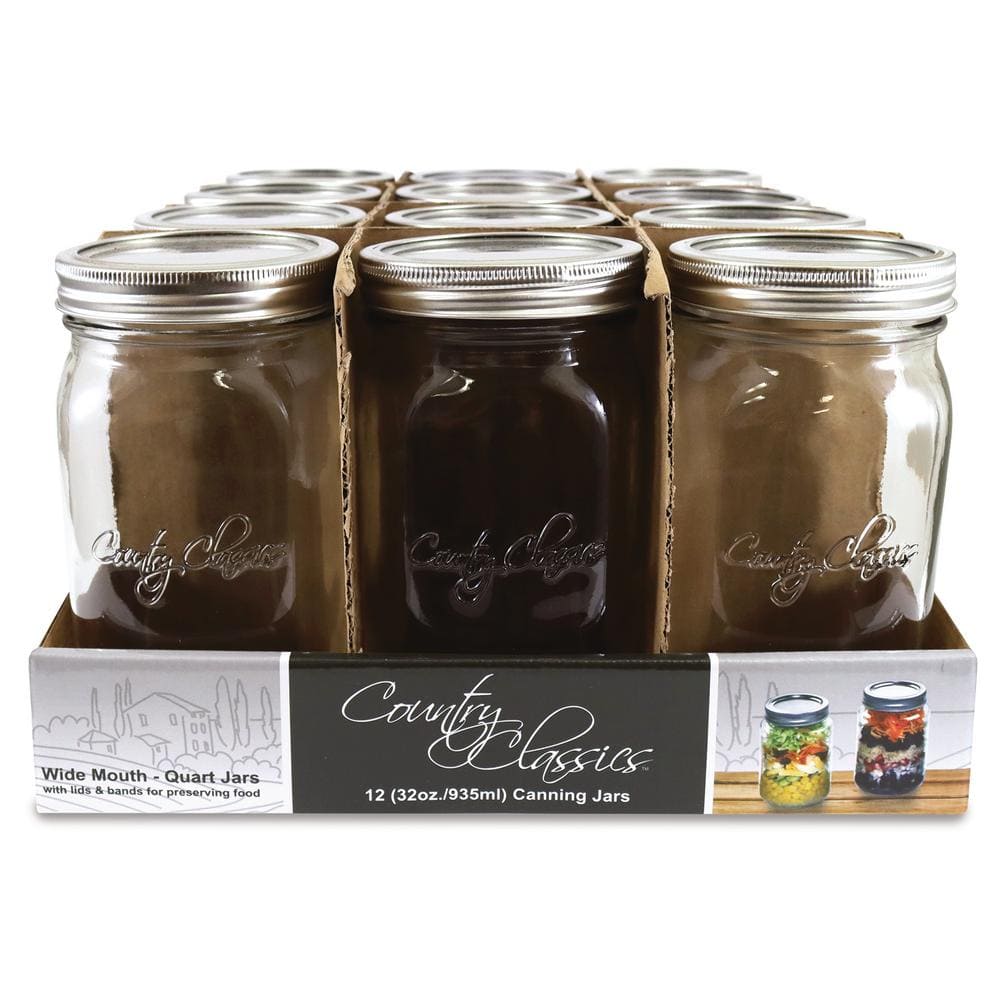 [6 Pack] 32 oz. Wide-Mouth Glass Mason Jars with Metal Airtight Lids and  Bands 1 quart Large for Canning, Preserving, & Meal Prep