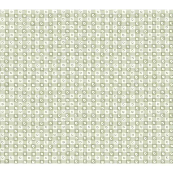 Daisy Gingham Green Floral Check Premium Peel and Stick Wallpaper