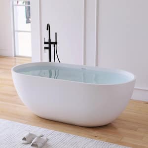 Ariana 59 in. x 29.5 in. Stone Resin Solid Surface Flatbottom Freestanding Soaking Bathtub in White