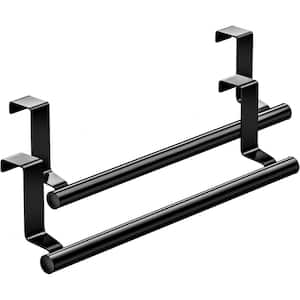 304 Stainless Steel 9 in. Over-the-door Towel Bar in Black for Universal Fit Over Cabinet, Cupboard and Doors (2-Pack)