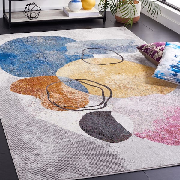 Art Studio 3 ft. x 5 ft. Ivory/Blue Abstract Blob Area Rug