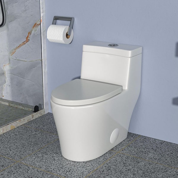 12 in. Rough-In 1-Piece 1.6/1.1 GPF Dual Flush Elongated Toilet in White Seat Included