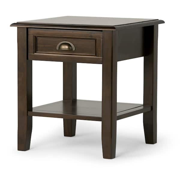 Simpli Home Burlington Solid Wood 18 in. Wide Square Transitional End Side Table in Mahogany Brown