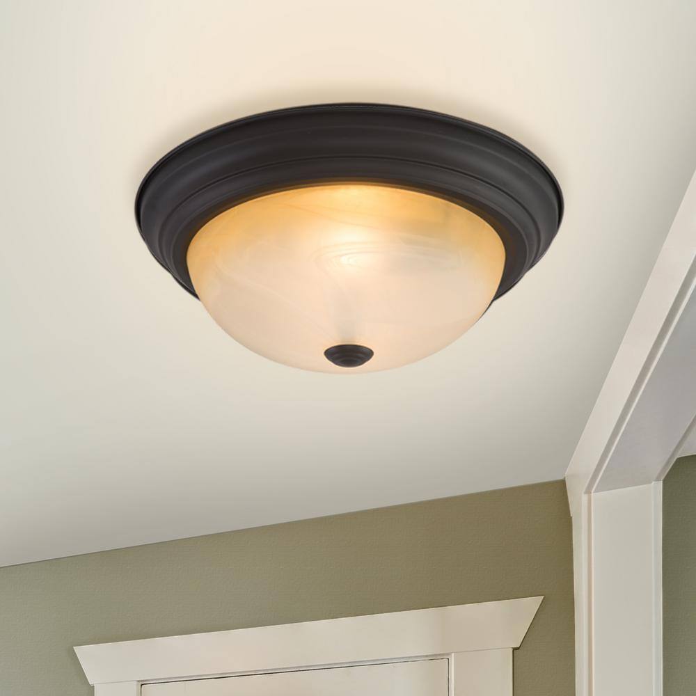 Venetian Bronze 12.75" Circle Flush Mount with Frosted Glass Shade