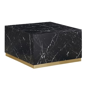 Zhuri 32 in. L Black and Gold Square Faux Marble  Coffee Table