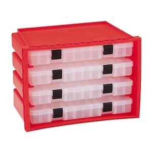 11.25 in. x 9.5 in. Red Portable Rack System Organizer Case with 4 Utility Storage Box Drawers