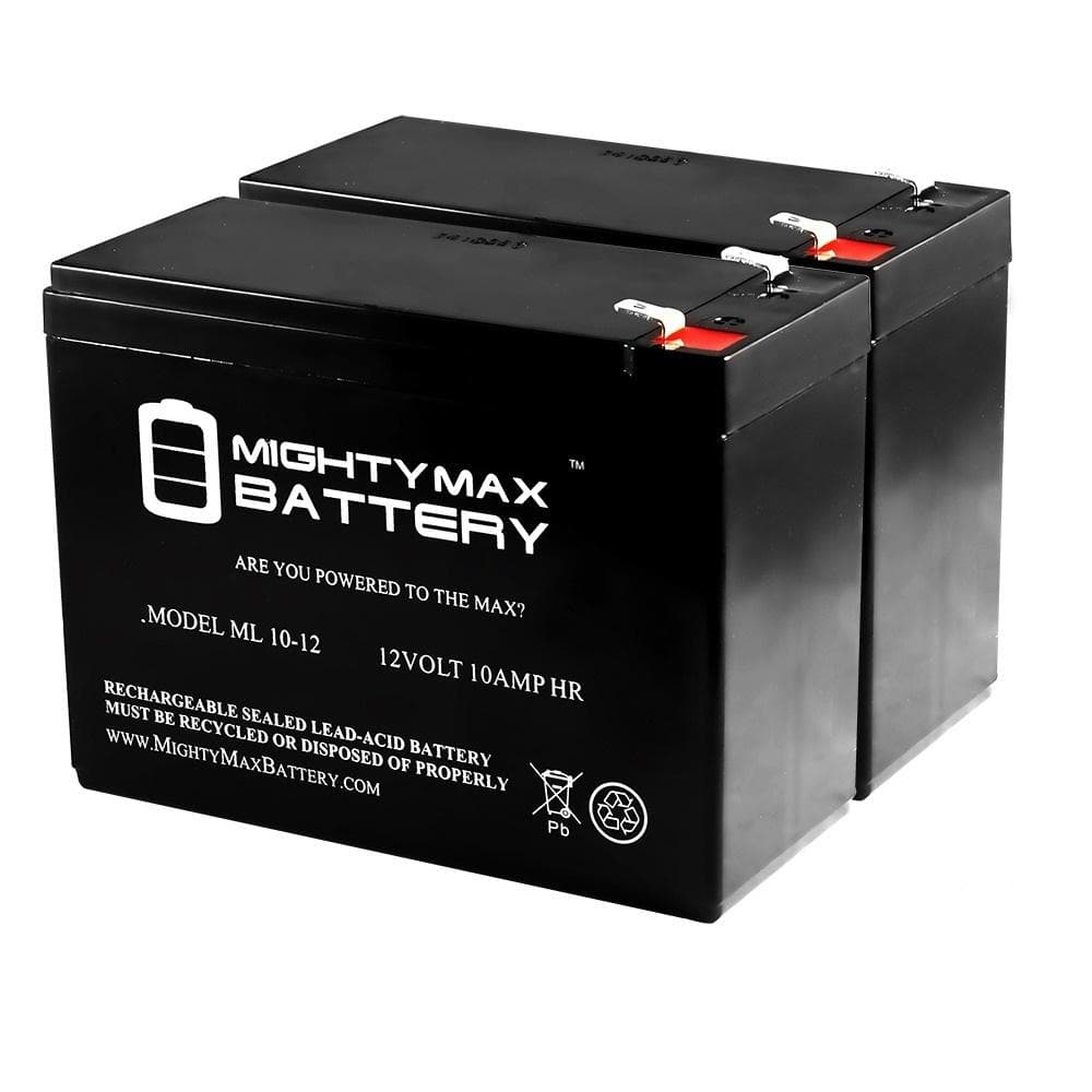 MIGHTY MAX BATTERY ML10-12 - 12V 10AH Battery Replaces REC10-12 ES10-12S PSH-12100F2 UB12100-S - 2 Pack -  MAX3430508