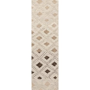 Arvin Olano Coco Trellis Wool Beige 2 ft. x 8 ft. Indoor/Outdoor Patio Runner Rug