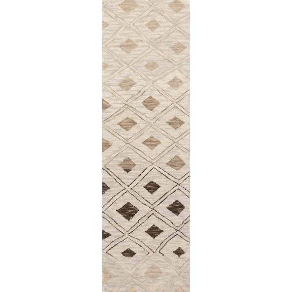 RUGS USA Arvin Olano Coco Trellis Wool Beige 2 ft. x 8 ft. Indoor ...