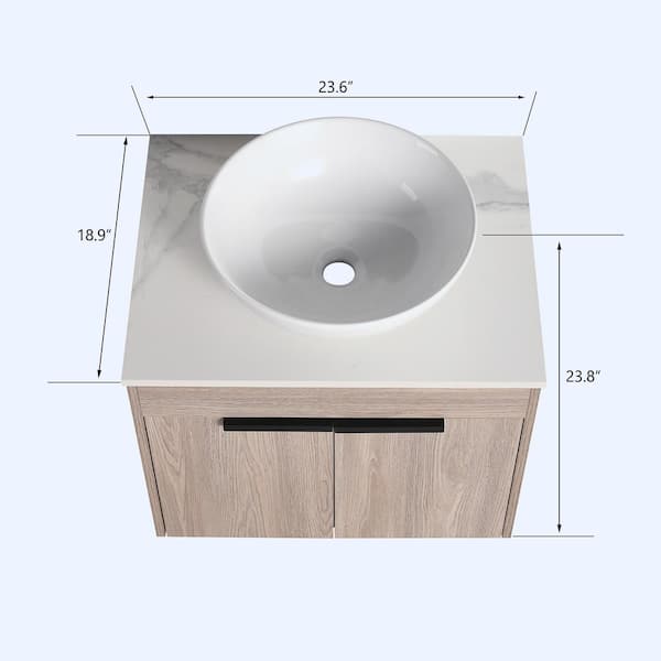 Modern 23.6 in. W x 18.9 in. D x 23.8 in . H Floating Bath Vanity in White Oak with White Ceramic Top