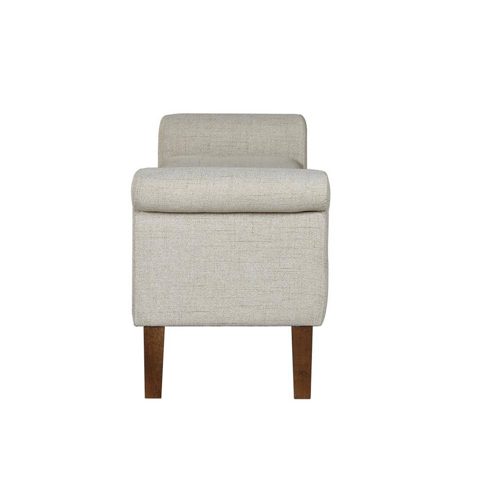 Natural Upholstered Storage Bench with Rolled Armrests