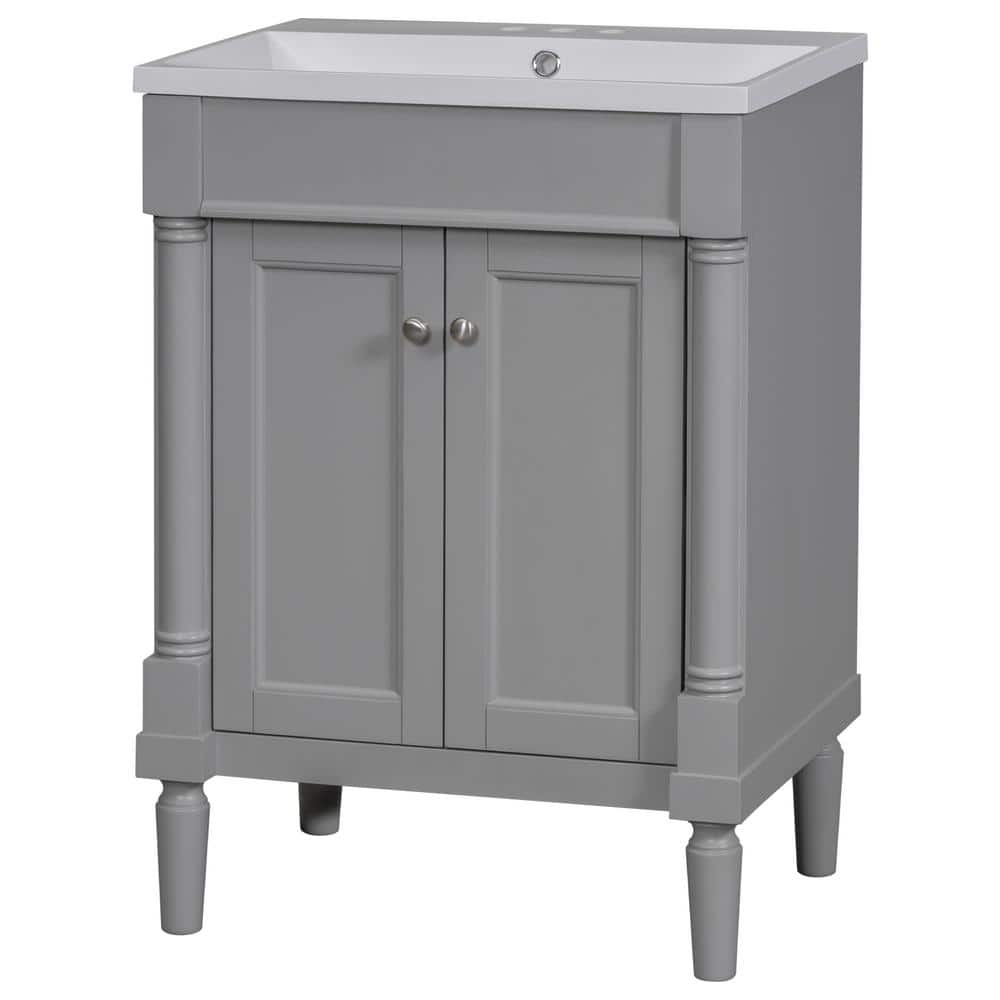24 in. W x 18 in. D x 34 in. H Single Sink Freestanding Bath Vanity in Grey