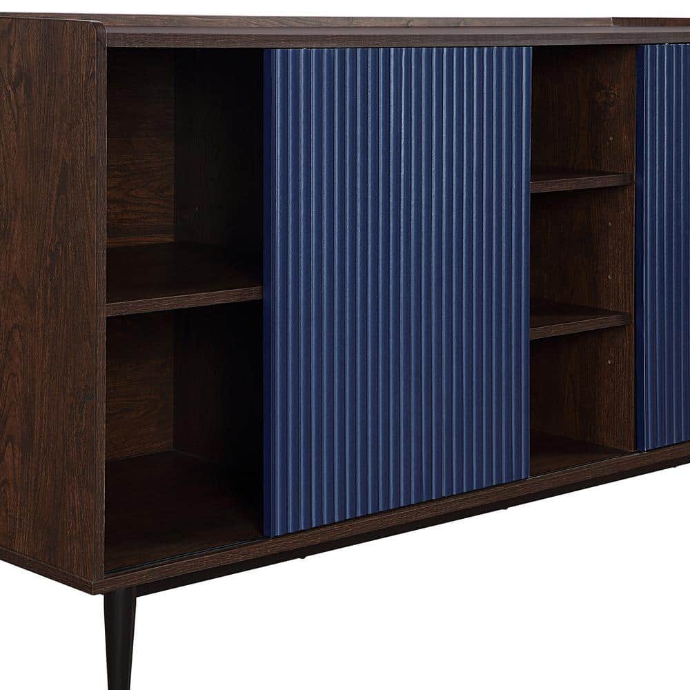 Duane 59" Dark Brown and Navy Blue Ribbed Sideboard