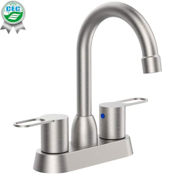 waterpar 4 in. Centerset 2-Handle Bathroom Faucet with 360° Swivel Spout in Brushed Nickel