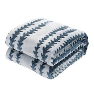 80" x 90" Blue Stripe Flannel Plush Throw Blanket