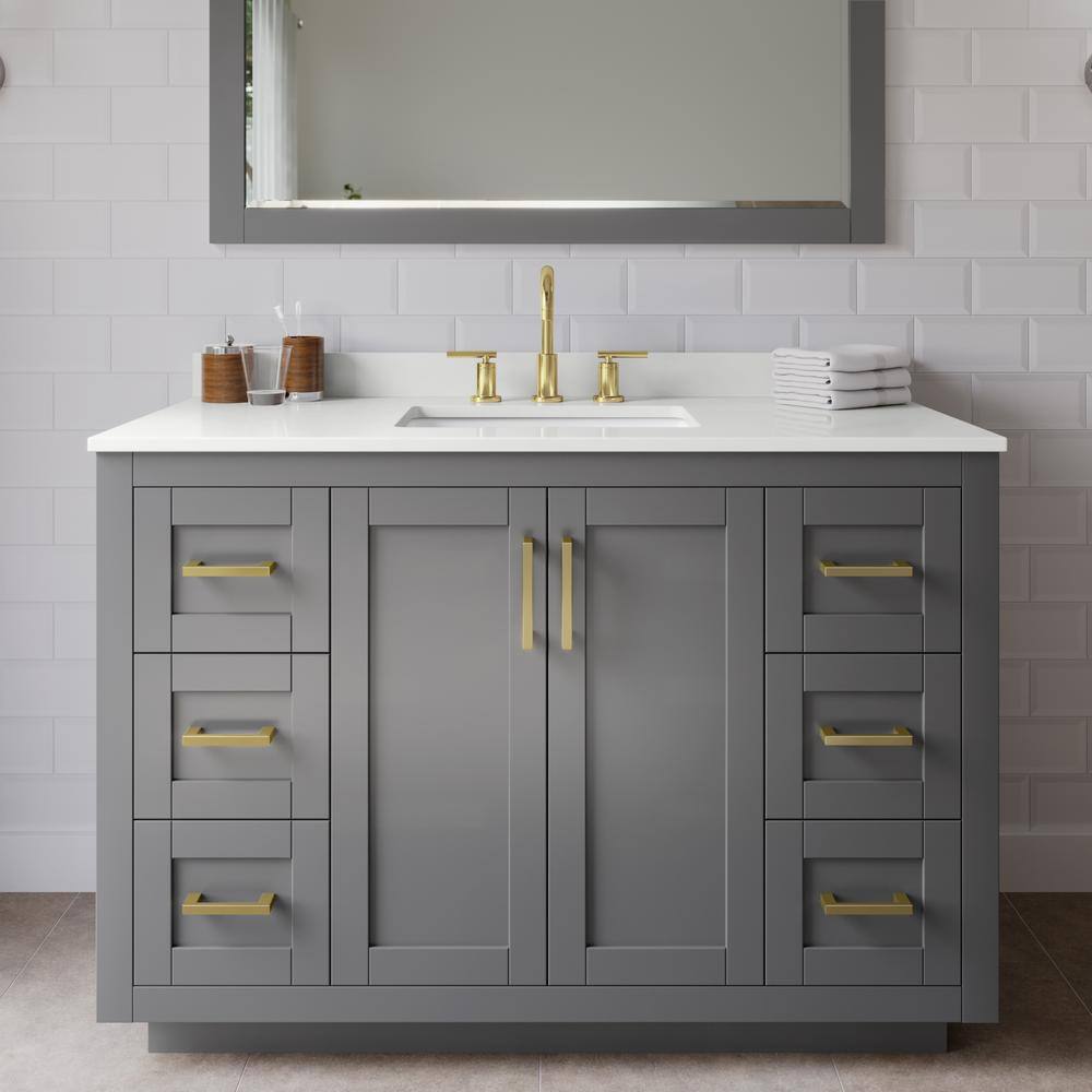 Miranda 48 in. W x 22 in. D x 33.75 in. H Single Bath Vanity in Dark Gray with White Quartz Top and 46 in. Mirror price history on PriceWatchPro