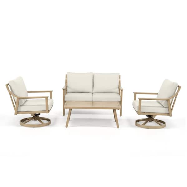 EliteCast 4-Piece Aluminum Patio Conversation Set with Beige Cushions
