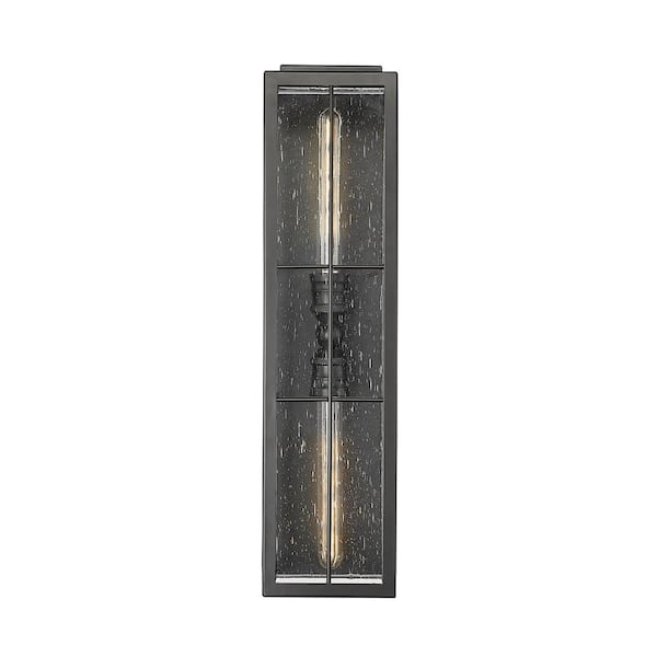 Millennium Lighting Jaxson 2-Light 6 in. Wide Powder Coated Black Outdoor Coach Wall Sconce with Clear Seeded Glass