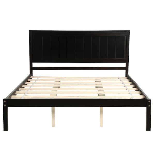 Queen Size Black Platform Bed Frame, Black Wood Bed Frame No Headboard