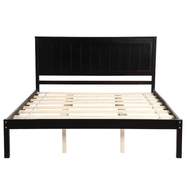 Unbranded 63.9 in. Espresso Pine Frame Queen Platform Bed with Headboard
