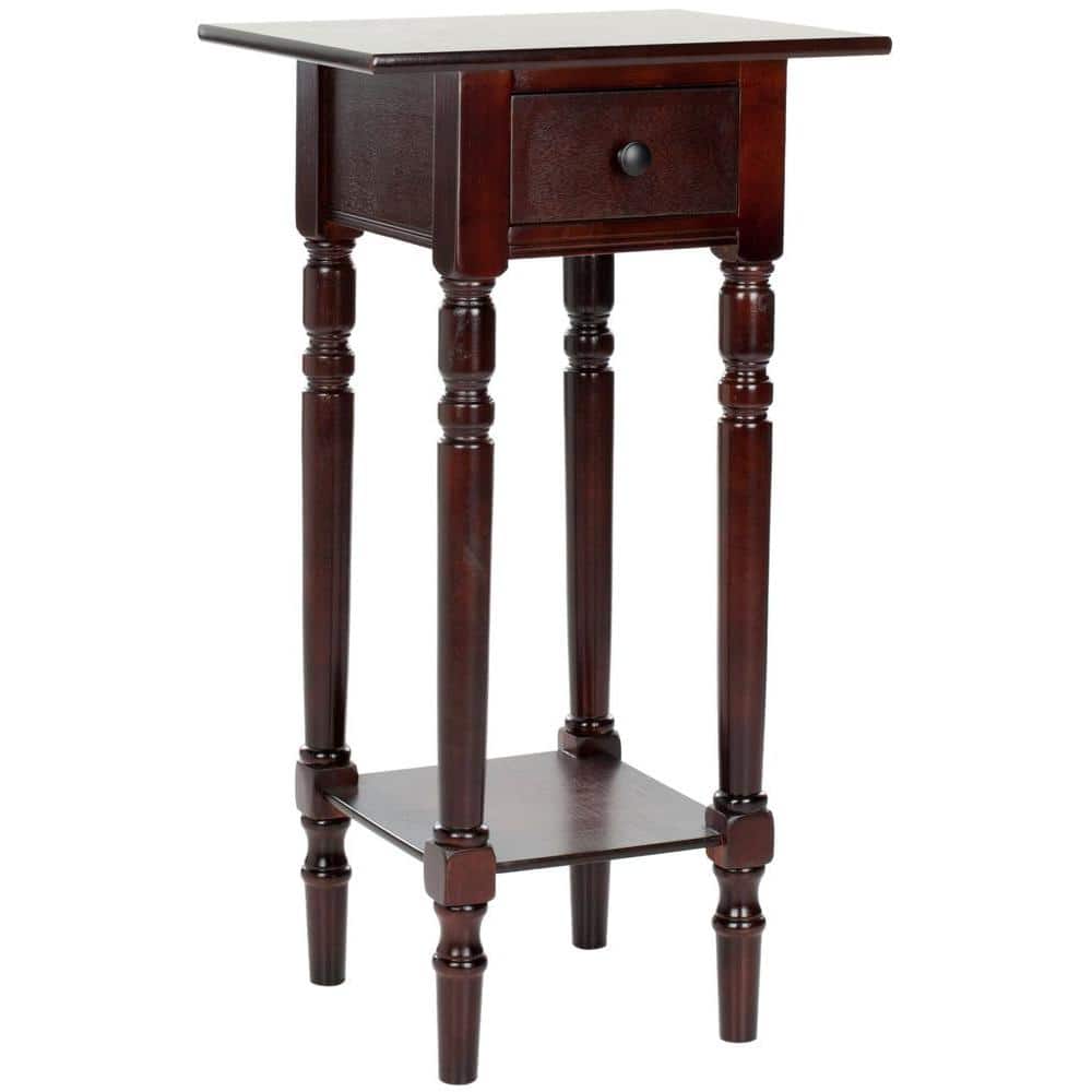Transitional Dark Cherry Rectangular Side Table with Storage Drawer
