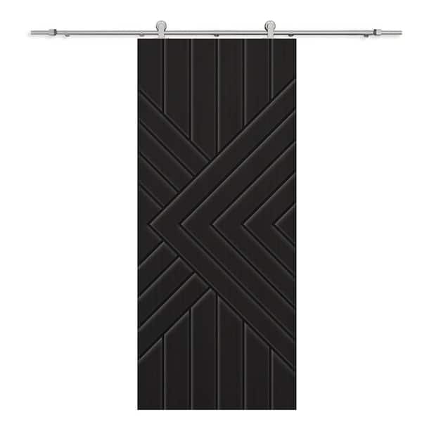 CALHOME 30 in. x 96 in. Black Painted Composite MDF Paneled Interior Sliding Barn Door with Hardware Kit