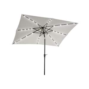 9 ft. x 7 ft. Patio Outdoor Steel Solar LED Lighted Umbrella with Tilt and Crank for Backyard, Pool and Beach in White