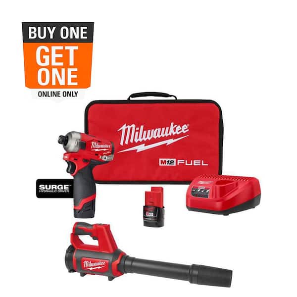M12 FUEL SURGE 12V Lithium-Ion Brushless Cordless 1/4 in. Hex Impact Driver Kit w/Two 2. 0Ah Batteries & Spot Blower