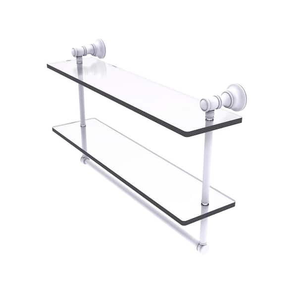 Allied Brass Carolina Collection 22 in. x 9.5 in. x 5.54 in. Brass Rectangular Double Glass Shelf with Towel Bar in Matte White