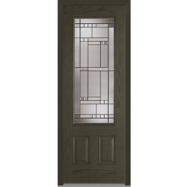 MMI Door 36 in. x 96 in. Kensington Left-Hand 3/4 Lite 2-Panel Classic Stained Fiberglass Oak Prehung Front Door