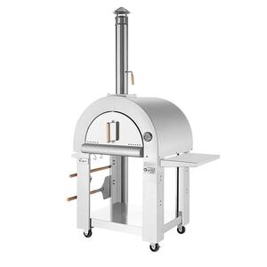 38.6 in. Wood Burning Outdoor Pizza Oven with Side Panel in Stainless Steel