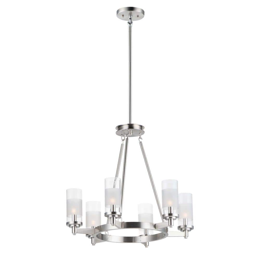 Crescendo 24.5 in. W 6-Light Satin Nickel Chandelier with Clear/Frosted Shade price history on PriceWatchPro