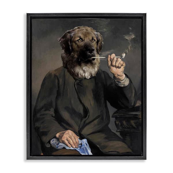 Stupell Industries Smoking Historical Dog by Alicia Longley Black Floater Frame Abstract Graphic Art Print 31 in. x 25 in.