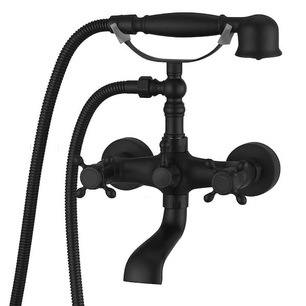 HOMEMYSTIQUE Vintage 3-Handle Claw Foot Freestanding Tub Faucet with Telephone Hand Shower in Matte Black