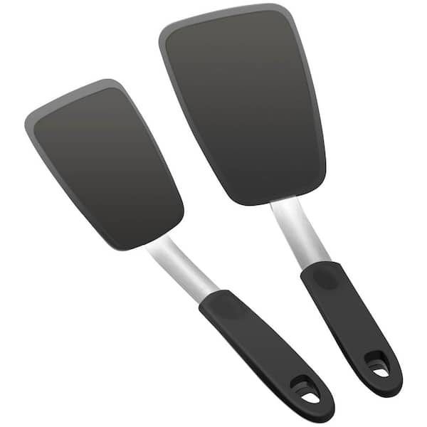 Soft Coated Gray Silicone Flexible Turner Nonstick Food Safe Heat Resistant Spatula for Eggs Burgers 2 Pack
