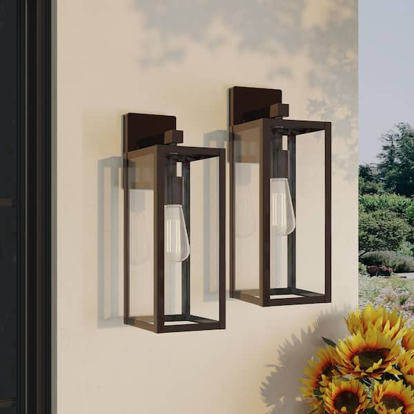 Martin 17.5 in. 1-Light Bronze Hardwired Outdoor Wall Lantern Sconce with No Bulbs Included(2-Pack)