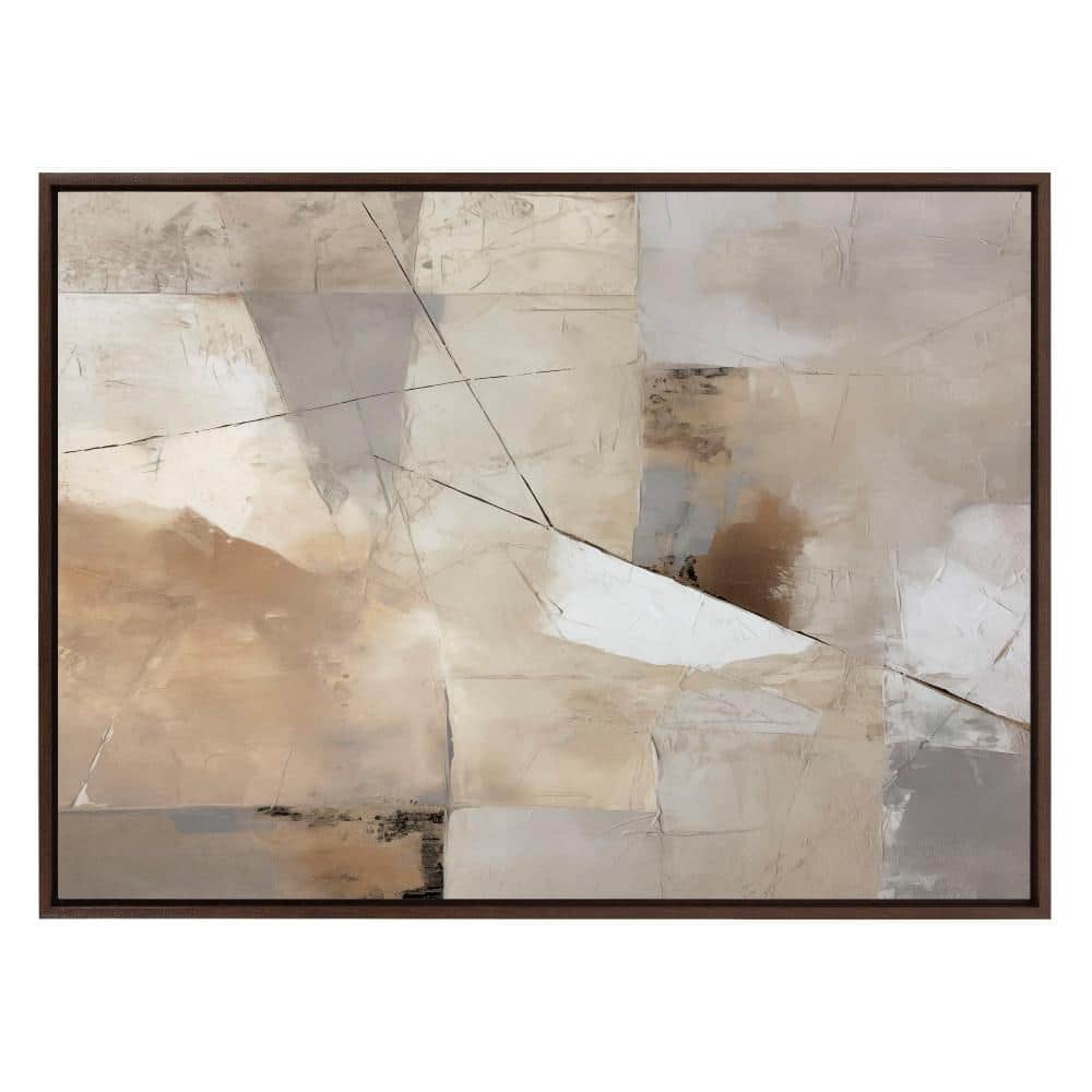 Contemporary Neutral Textured Abstract Canvas Wall Art with Walnut Frame