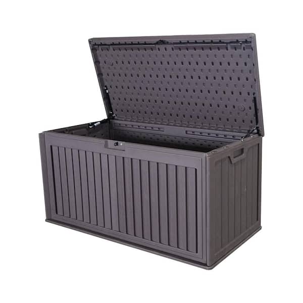 Outdoor Storage Box, 100 Gal. Lockable Resin Deck Box with Waterproof Roof