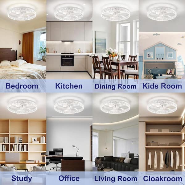 20 in. Indoor Low Profile Ceiling Fans with Lights, Remote DC Quiet Motor Stepless Dimmable 6 Speeds for Bedroom-White