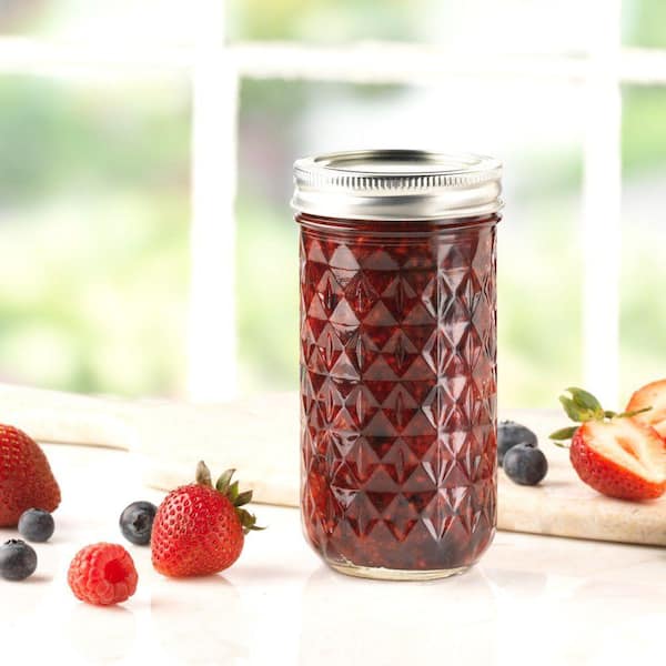 Quilted Crystal Jelly Jars 12Oz 12-Count Ball Regular Mouth Canning Mason Jars 