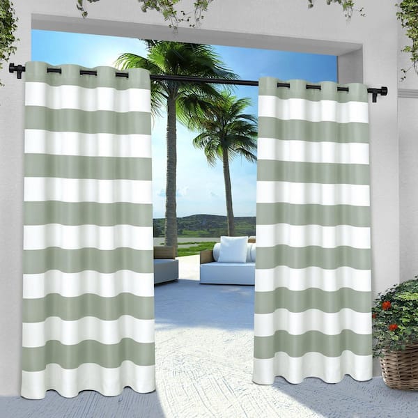 EXCLUSIVE HOME Cabana Stripe Seafoam Stripe Light Filtering Grommet Top Indoor/Outdoor Curtain, 54 in. W x 84 in. L (Set of 2)