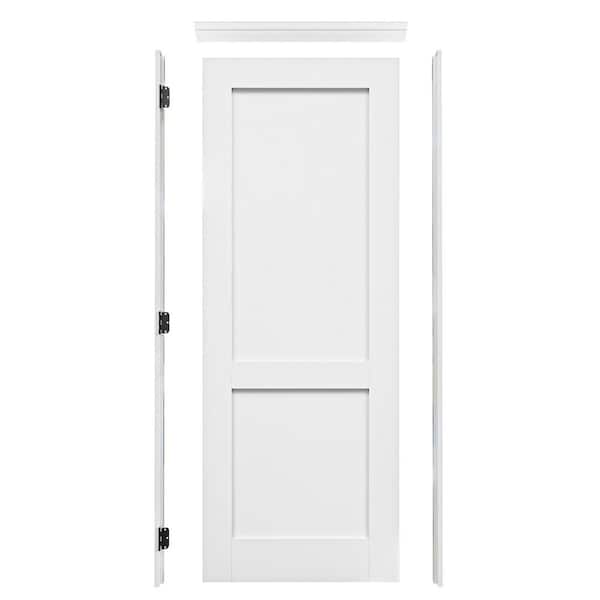 32 in. x 80 in. 2-Panled Blank Right-Handed Primed Solid Core Wood Ready to Assemble Interior Door Single Prehung Door