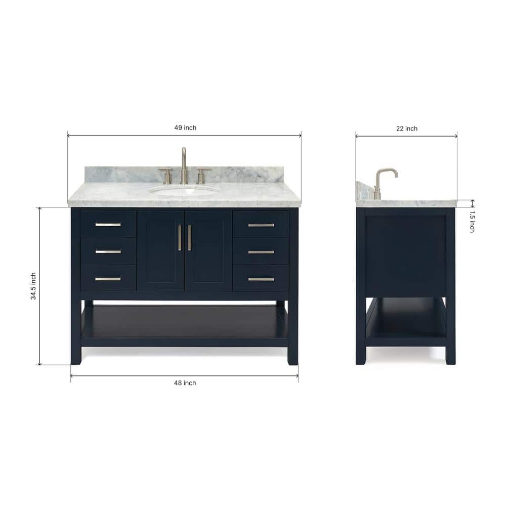 Midnight Blue Solid Wood Bath Vanity with White Marble Top
