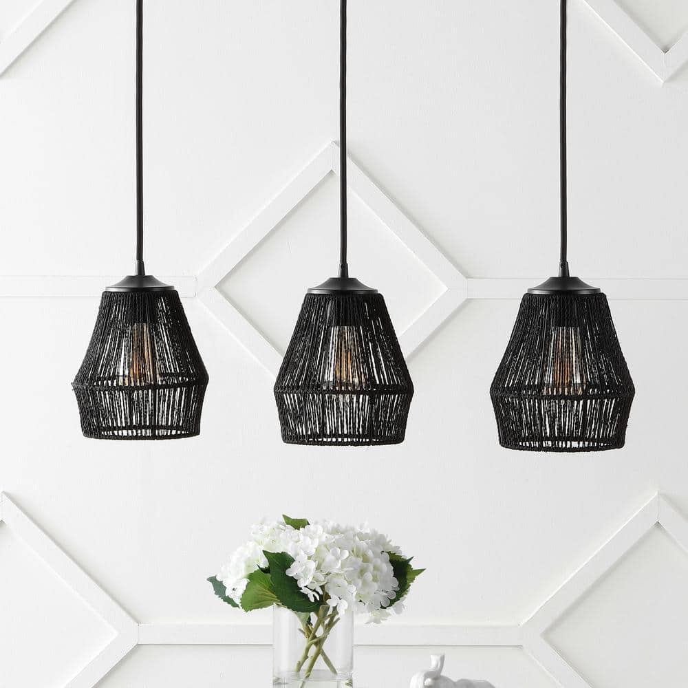 Ibiza Island Black Woven Rope and Metal 3-Light LED Pendant