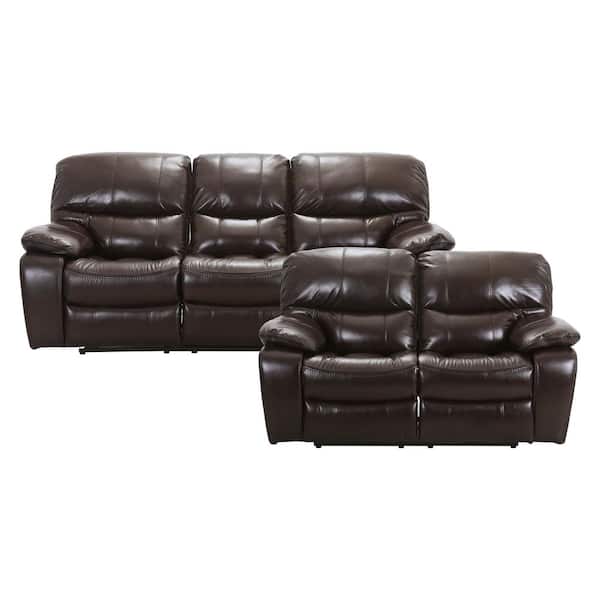 EVERGLADE HOME Slater 153 in. W Round Arm Faux Leather Rectangle Sofa in Brown with 5-Seats